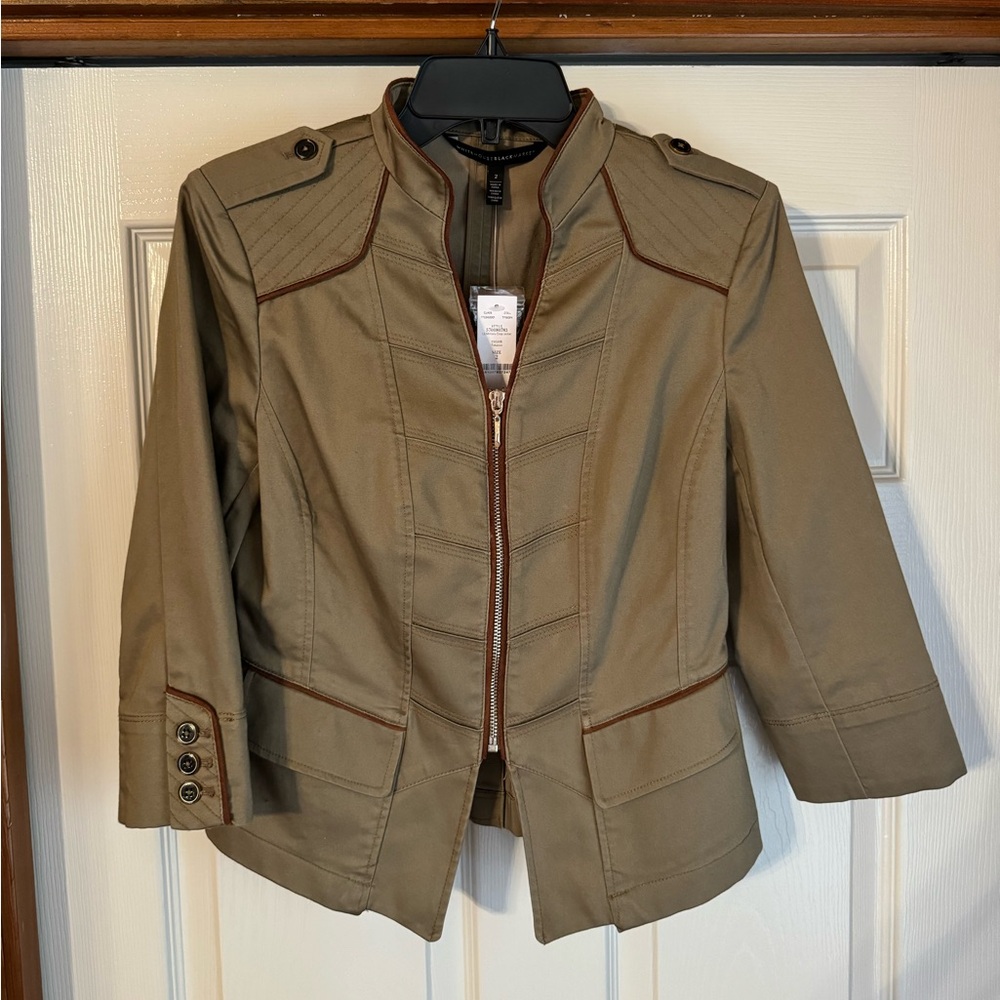White House Black Market LS Military Crop Jacket. NWT. Size 2. Color Tobacco.